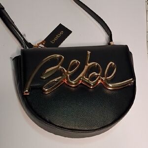 Bebe Crossbody Bag in Black with Gold Logo